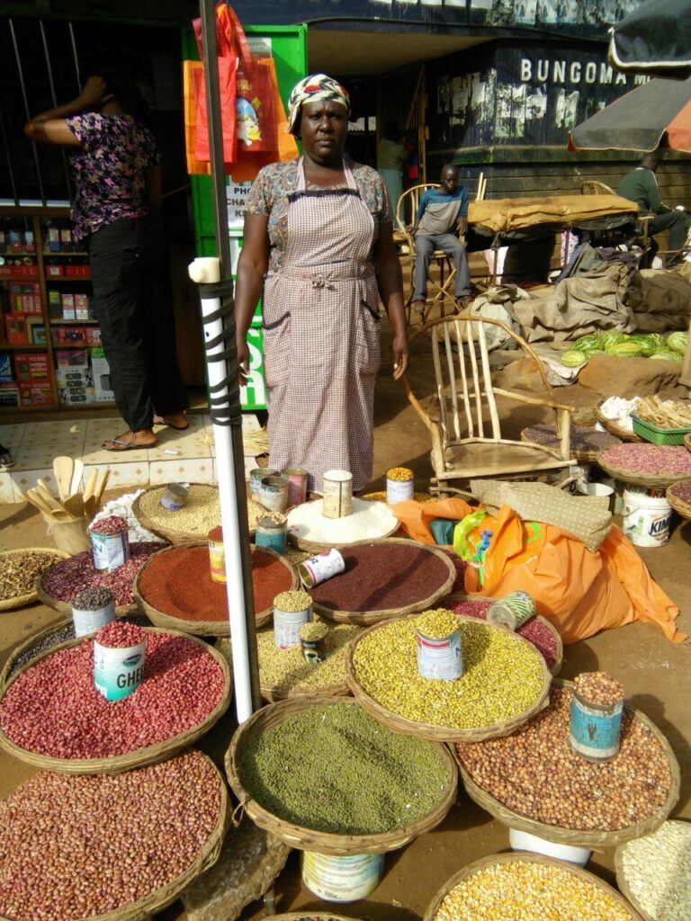 Josephine sells many types of cereals in the market